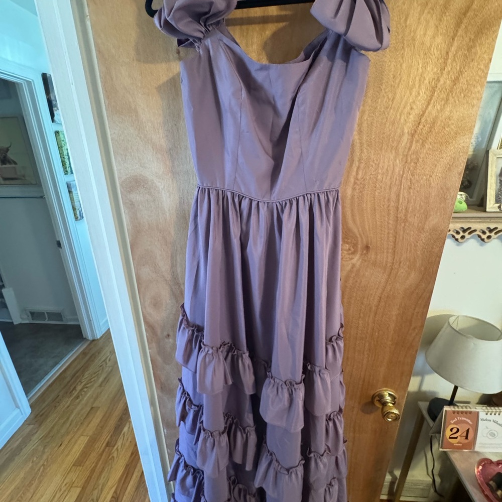 Elegant Purple Ruffle Maxi Dress Vintage